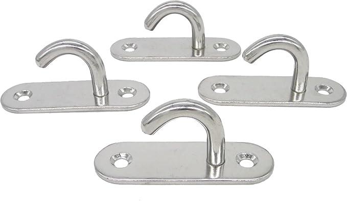 Stainless Steel Ceiling Hooks & Wall Hangers - Heavy Duty M8 Screw Mount, Rust-Proof Anchor Straps for Garage, Outdoor, Storage (4-Pack)