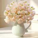 LzLzLflor 32Pcs Champagne Ranunculus Artificial Flowers DIY Home Wedding | Real Touch Ranunculus, Faux Flowers, 32pcs Bulk, Ivory White, Peony Look, Bouquets, Home Decor, Bridal Shower, Centerpieces