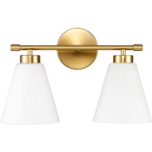 Hamilyeah Gold Bathroom Vanity Light Fixture with Frosted Glass Shade, 2 Light Vanity Lighting Fixture Over Mirror, 2 Bulb Wall Lamps for Bathroom, Restroom, Living Room (2-Light Milk Glass)