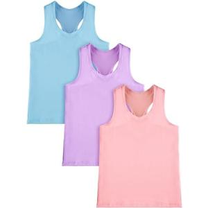 Boao 3 Pieces Girls Dance Tank Top Racerback Crop Tank Top Sleeveless Dance Outfit for Ballet Gymnastics Wear 3XL