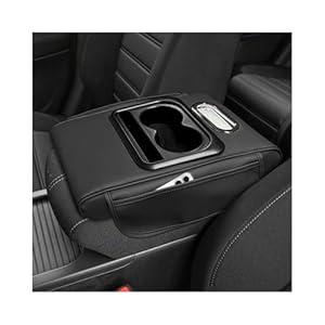 Gdnecad Car Center Console Armrest Pillow, 5-in-1 Armrest Cushion w/ 2 Side Bags, Tissue Box Slot, Cup & Phone Holder, Multifunctional Leather Arm Rest Cover Storage Organizer (Black, Normal)