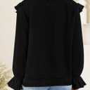 ZESICA Women's Long Sleeve Chiffon Dressy Casual Blouses Fall Button Down Ruffle Layered Boho Tops 2026 Trendy Clothes (Black, M)