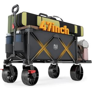Timber Ridge 47" L Collapsible Folding Wagon with Tailgate, 300lbs Heavy Duty Beach Wagon with All-Terrain Big Wheels, 250L Foldable Utility Cart for Sand Camping Sports Shopping, Grey (Gray)