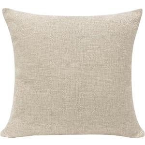 Pack of 2, Decorative Linen Soild Throw Pillow Covers Soft Accent Cushion Case Farmhouse Neutral Pillowcase for Couch Sofa Bedroom Living Room Home Decor 18 x 18 Inch Natural Beige