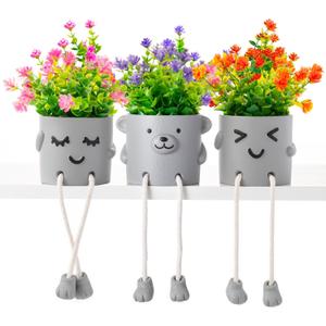 3 Packs Cute Fake Plants, Kawaii Artificial Potted Plants for Table Desk Home Bedroom Bathroom Office Shelf Office Wall Room Farmhouse Decor Artificial Plants B