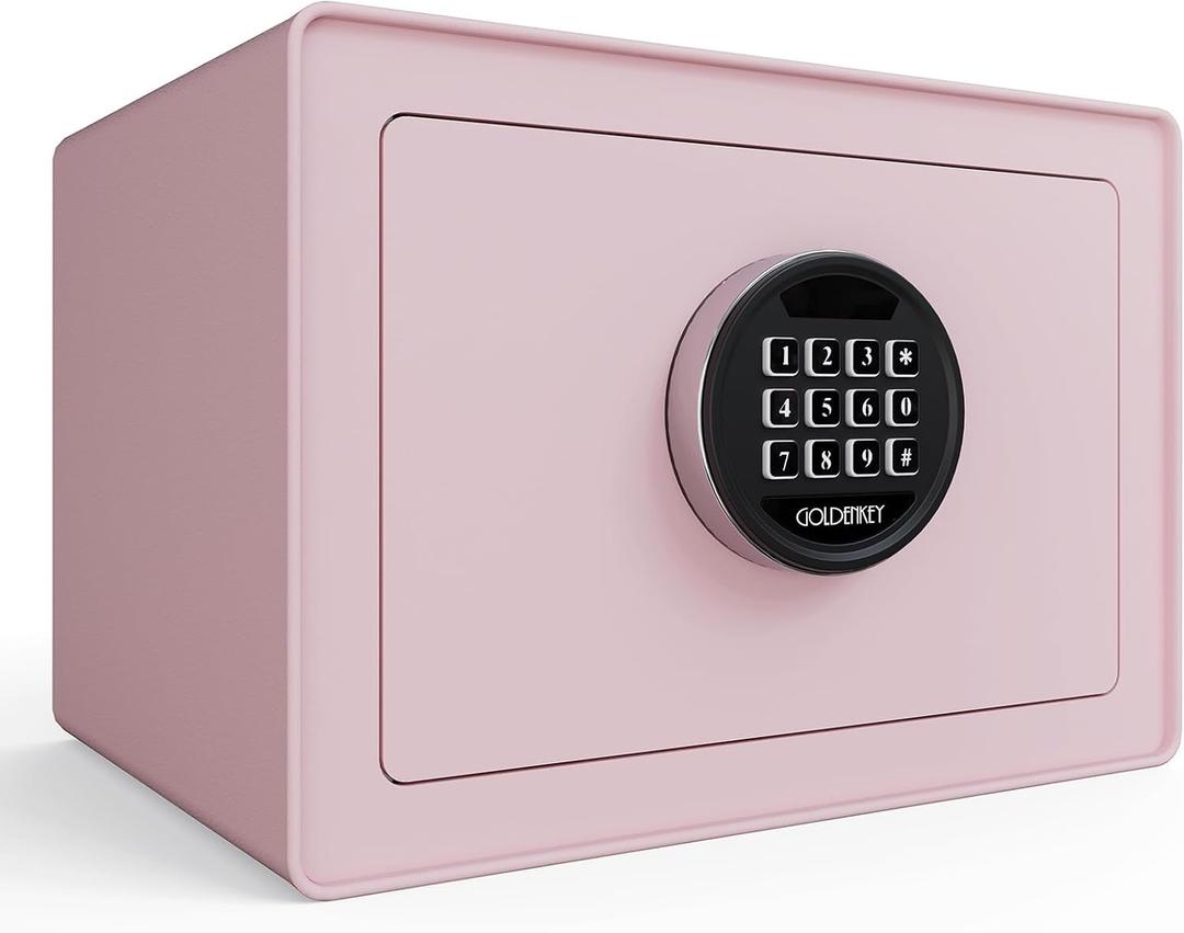 Goldenkey Luxury Digital Jewelry Safe with Keypad for Home, Small Safe box for Document, Money, Soft Velvet Lining&Removable Shelf, 9.84"D x 13.78"W x 9.84"H,1.2 Cu.Ft./ Pink