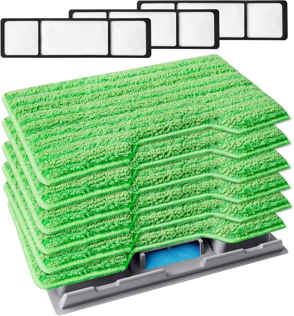 KEEPOW Reusable Mop Replacement Pads Compatible with Shark Vac Mop VM252 VM200 VC205 VM250 VM180 VM401 QM250 VM190, Washable Vacuum Mop Pad Refills, Upgraded Design of Dirt Chamber (1+3+6 Pads)