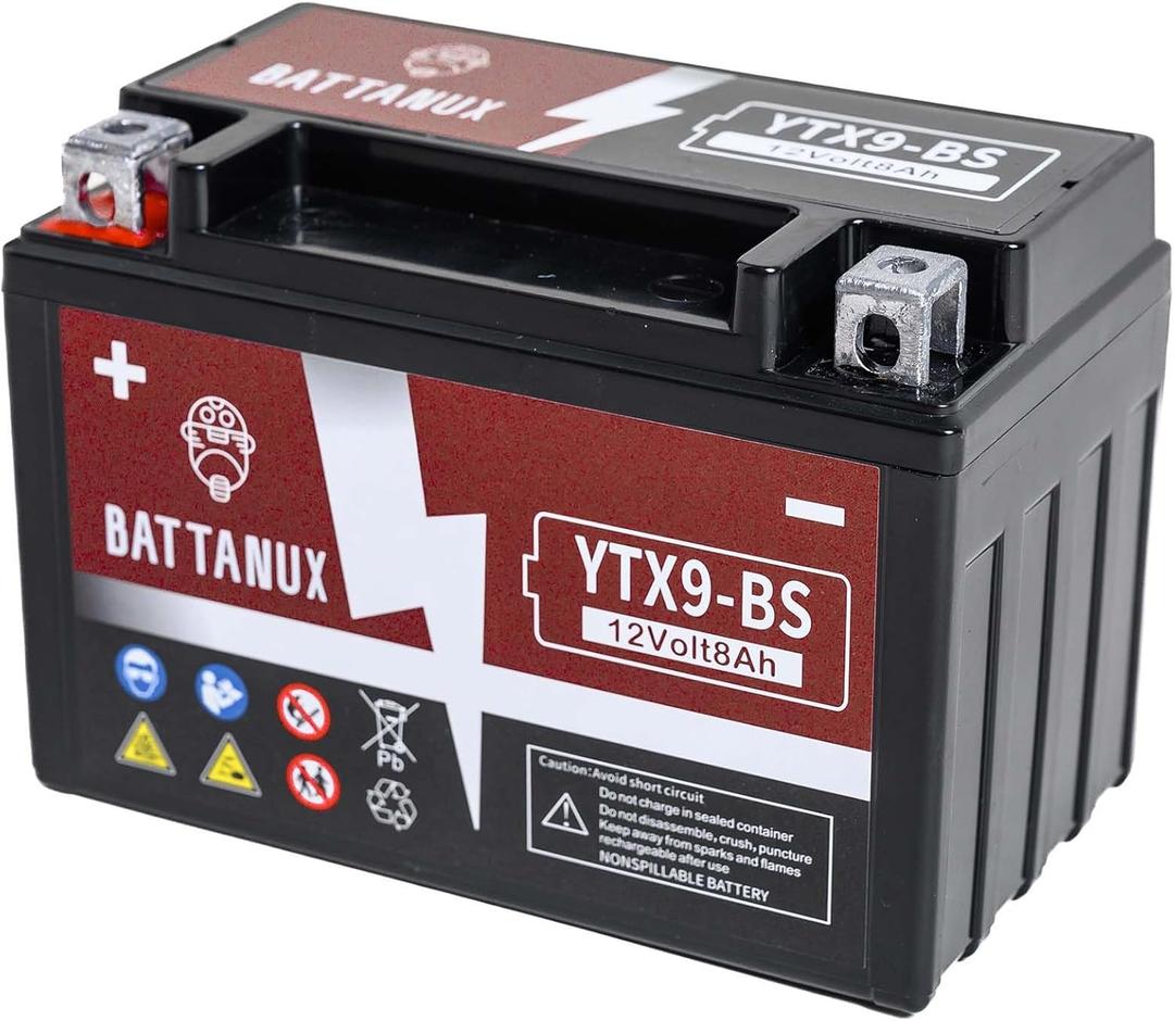 YTX9-BS Battery & Motorcycle Battery, Sealed SLA/AGM 12V8Ah ATV/UTV/Snowmoble/Motor bike Battery Maintenance Free & No tools for installation & Advanced Technology & Environmental