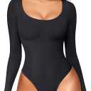 LODAY Long Sleeve Bodysuits for Women Scoop Neck Body Suits Light Compression (Small, Black)