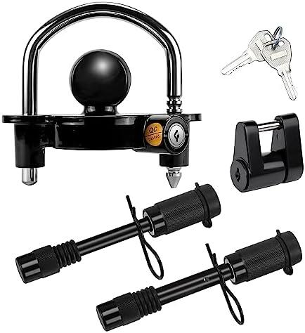 Cenipar Trailer Hitch Lock Set Includes Black Universal Trailer Locks Ball Hitch, 1/2" and 5/8" Trailer Hitch Lock Pin, Trailer Hitch Coupler Lock Pin, Fit 1-7/8", 2" and 2-5/16" Couplers(Black)