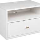 Prepac Floating Shelf Side Table with Drawer and Brushed Brass Knobs, Modern Floating Nightstand 15" D x 22.5" W x 14.5" H, White, WDBW-1411-1