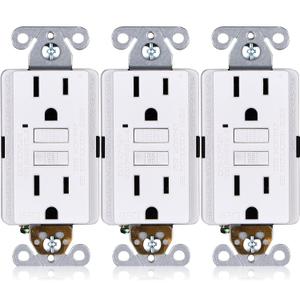 15A GFCI Outlets [3-Pack], ETL Listed, Non-Tamper-Resistant GFI Duplex Receptacles with LED Indicator, Self-Test Ground Fault Circuit Interrupter, White, 3 Piece