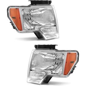 Headlight Assembly for 2009 2010 2011 2012 2013 2014 Ford F150 Pickup Headlamp Left and Right Sides Chrome housing(Bulb Not Included)W/O Bulbs