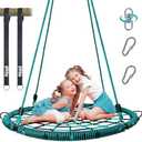 Hapfan 40'' Spider Web Tree Swing, 750 lbs Saucer Net Swing with Swivel and 9.8 FT Hanging Straps, Backyard Swing Set Accessories (Green)