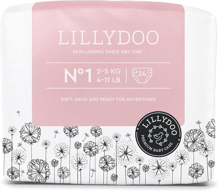 LILLYDOO  Hypoallergenic Baby Diapers, Size 1 (25 kg), 24 pieces, Ultra Soft and Absorbent, Fragrance Free and Lotion for Sensitive Skin, Dermatologically Tested
