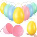 Funtery 8 Pcs Jumbo Easter Eggs 10 Inch Plastic Giant Easter Eggs with Handles, Clear Large Baskets Fillable Big Bunny Egg Shaped Baskets Containers Decoration (Muted Colors)