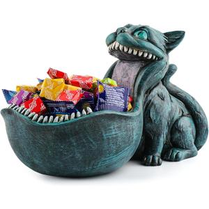 Cat Candy Bowl Cheshire Cat Statue Large Candy Dish for Office Desk Key Bowl for Entryway Table Indoor Planter Decorative Bowls for Home Big Mouth Cat Gifts (Blue)