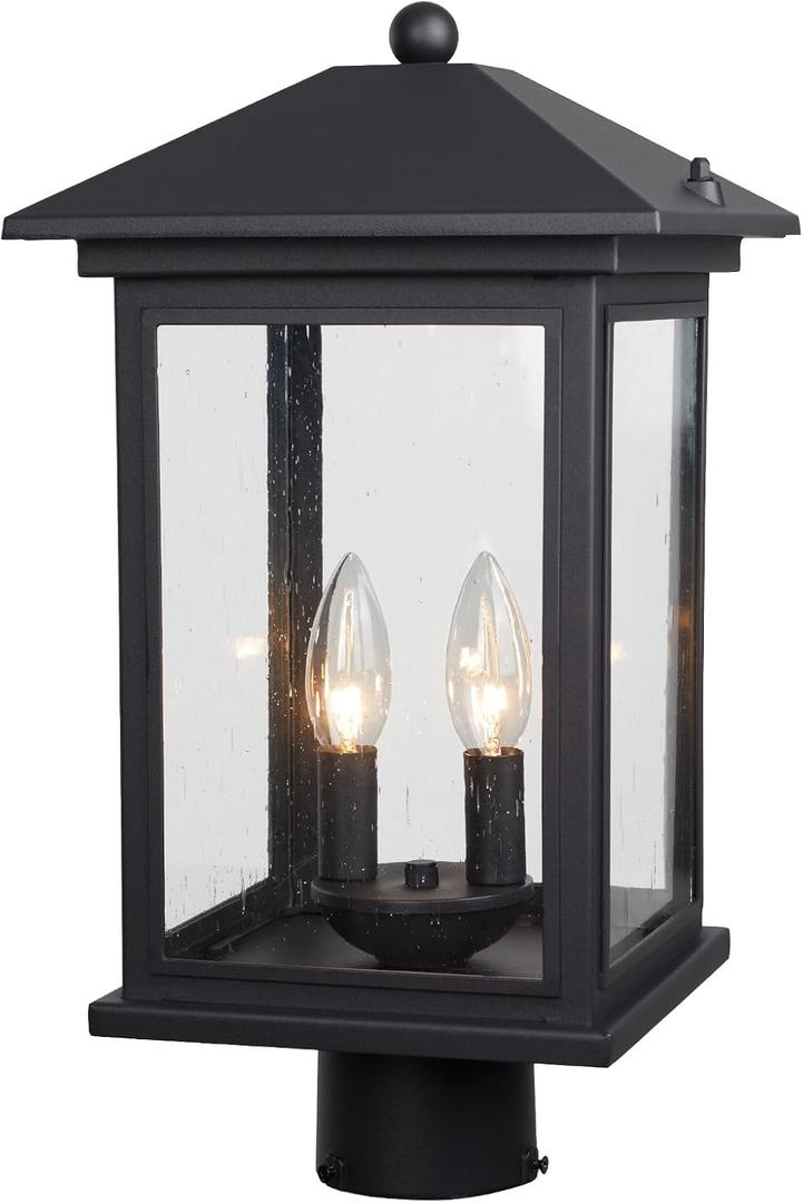 Treekee Outdoor Post Light, 18 Inch Lamp Post Light Fixture, 2-Light Modern Waterproof Outside Post Lantern Column Lights, Exterior Pole Lighting Pillar Lantern for Yard Garden