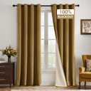 MIULEE Upgraded Thermal Insulated 100% Blackout Velvet Curtains 84 Inches Long Gold Black Out Curtain Drapes for Luxury Bedroom Living Room Darkening Grommet Curtains for Light Blocking Set of 2