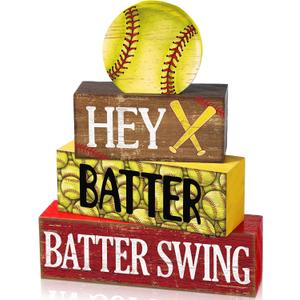4 Pcs Softball Decoration Softball Table Centerpieces Farmhouse Softball Wooden Signs Softball Tiered Tray Decor Rustic Softball Decor for Home Room Office Desk Party Supplies