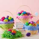 JOYIN 4 Pcs Easter Bamboo Baskets Gift Woven Baskets with Handles and 4 Colors Grass Paper Shreds, Candy Wicker Candy Toys Storage Bucket for Easter Egg Hunt, Kids Party Supplies(9" X 8")