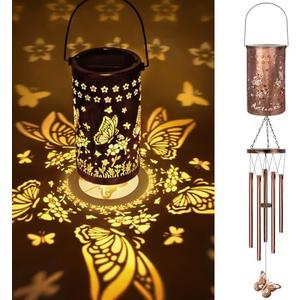 YHmall Butterfly Solar Wind Chimes for Outside, Butterfly Birthday Gifts for Women, Men, Solar Lanterns Windchimes Outdoors, Metal Wind Chime for Home Garden Outdoor Yard Decor