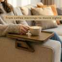 Sofa Table Tray - Bamboo Couch Armrest Table Universal Fit - Sofa Table With Non-Slip Pads to Keep Things in Place -13 x 9.5 Inch Armrest tray table for couch (Brown)