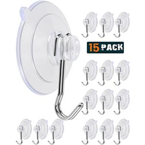 LUPYJI Suction Cup Hooks, Transparent PVC Removable Reusable, for Glass Windows, Mirrors, Doors, Tiles, 15 Pack