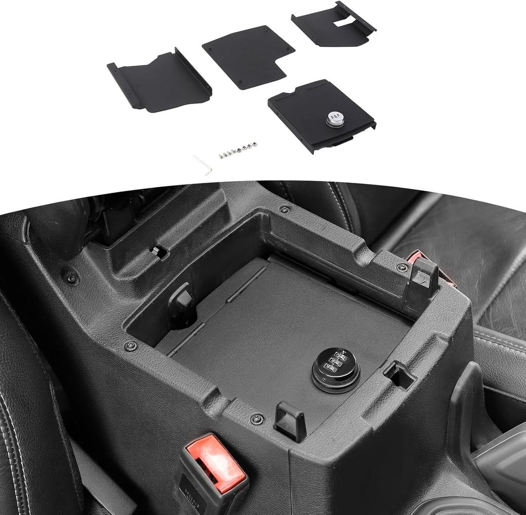 RT-TCZ for Wrangler JL Center Console Organizer Gun Safe Box with Lock for Jeep Wrangler JL JLU 2018+ for Gladiator JT 2020+ Black Storage Accessories