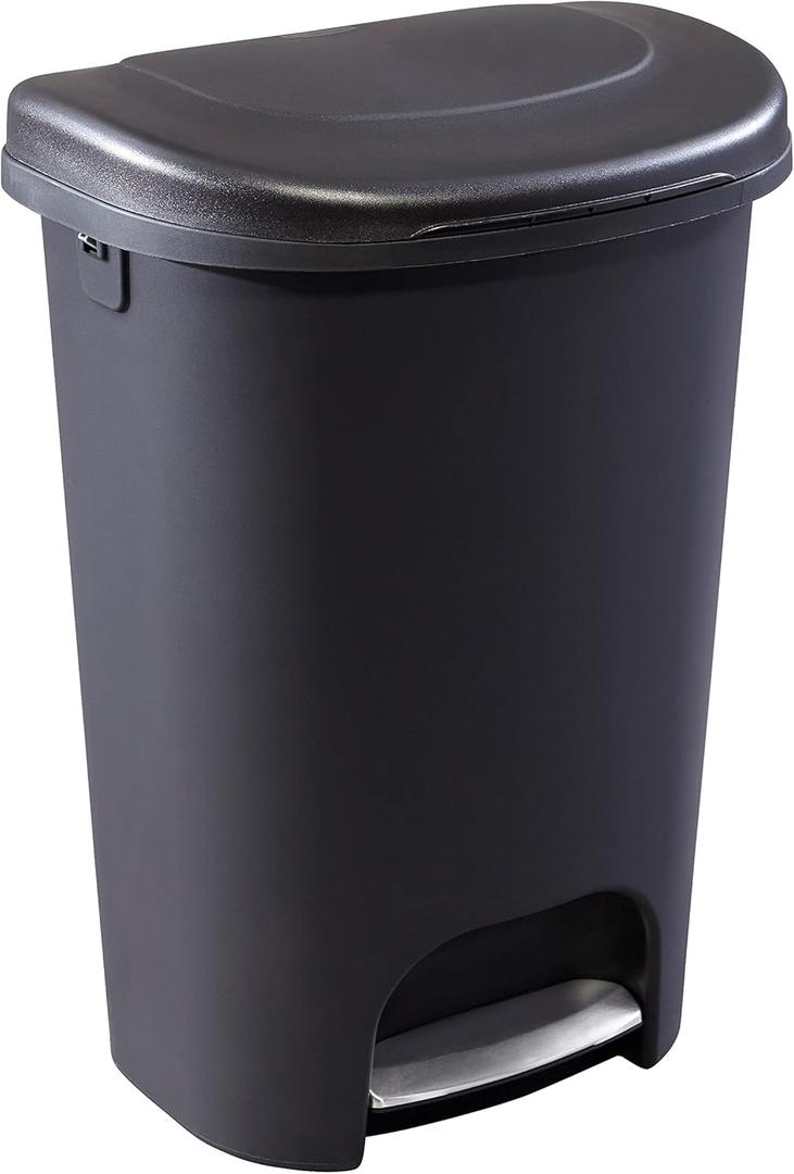 Rubbermaid Classic 13 Gallon Premium Step-On Trash Can with Lid and Stainless-Steel Pedal, Black Waste Bin for Kitchen/Home/Office/Garage