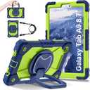 for Samsung Galaxy Tab A9 8.7-Inch 2023 Case,(No Tab A9+ Plus) 360 Rotating Stand Shoulder Strap Heavy Duty Shockproof Protective Silicone Case (Navy Blue Green, Tab A9 8.7")
