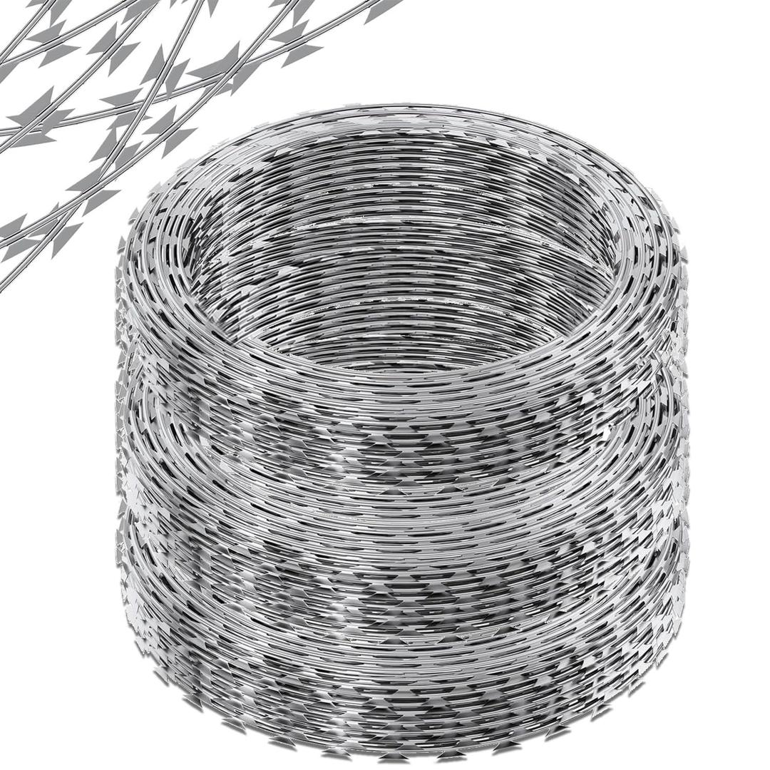 410FT Galvanized Steel Razor Wire Ribbon Barbed Concertina, 82 Feet per Roll 5 Pcs