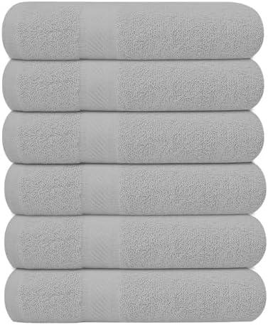 KAHAF COLLECTION Pack of 6 Bath Towels 27 x 54 Inches, 100% Cotton, Larger & Lighter Weight, Quicker to Dry, Super Soft and Absorbent, Perfect for Bathroom (Light Grey, Pack of 6 (27''x54''))