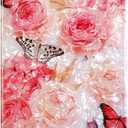 Qokey for iPhone 15 Plus/14 Plus Case 6.7 Inch - Floral Design Protective Slim Cover, Shockproof Phone Shell for Women, Soft Flexible Lightweight Non-Yellowing - Pink Rose Butterfly