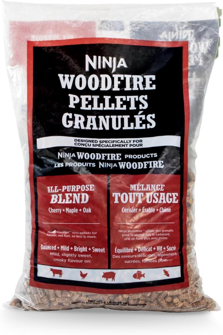 Ninja Woodfire Pellets, All Purpose Blend 5-lb Bag, 100% Real Wood, Only Compatible with Ninja Woodfire Grills & Ovens, All Purpose Blend, XSKOP5AP