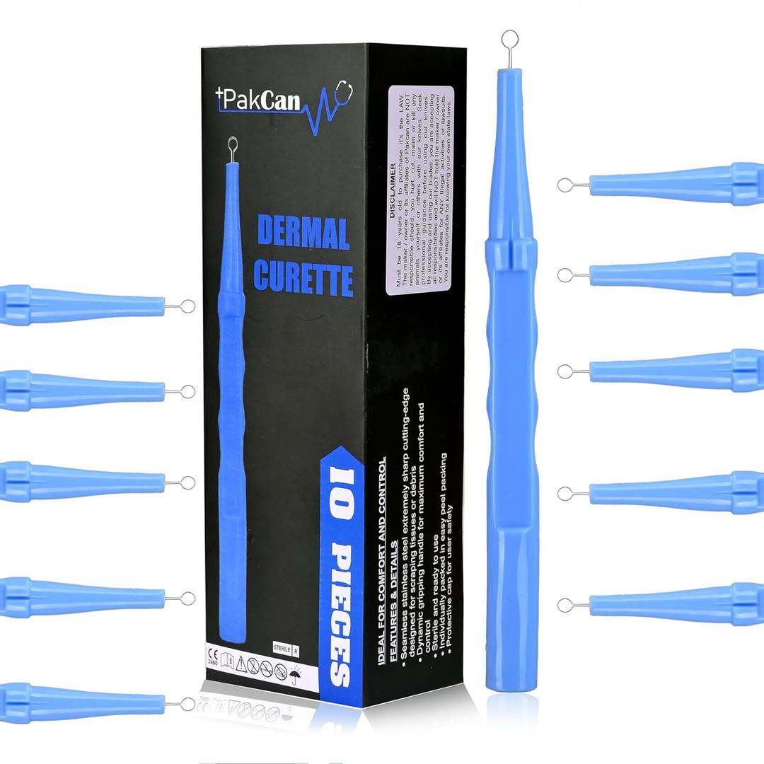 Sterile Disposable Dermal Curettes, Easy Peel Packing - Box of 10 (3 mm)