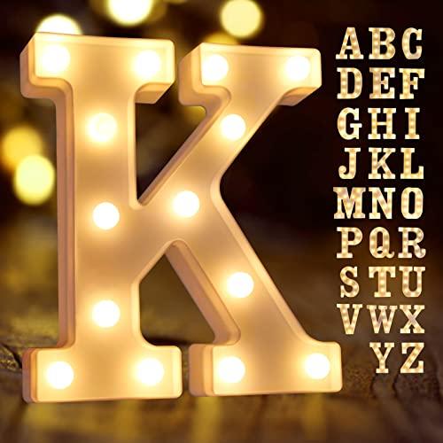 Laerjin Light Up Letters, Marquee Letters with Lights, Decorative Led Light Up Number, Light Up Number Sign for Night Light Wedding Birthday Party Christmas Home Bar - Letter Lights-K