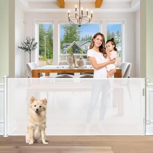 Extra Wide Baby Gate for Large Openings Retractable Baby Gates Indoor Outdoor Extra Long Dog Gate for Doorway Stair Gates for Kids or Pets Extra Large Dog Gate for Stairs ((33" Tall x 65" Wide), White)