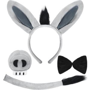 Spooktacular Creations Halloween Gray Mouse Donkey Cow Costume Set Animal Ears Headband Tail Costume Accessory for Kids Adult