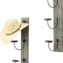 MyGift 2 Pcs Hat Rack Wall Mount, Cowboy Hat Organizer Holder, Coat, Cap Clothes Hanger with Metal Wire and Wood Hooks, Vintage Gray