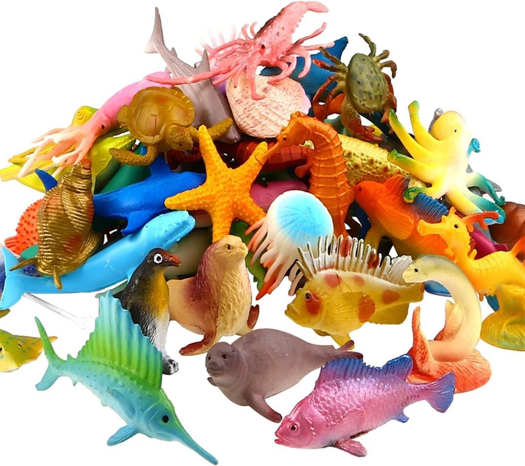 Funcorn Toys Ocean Sea Animal, 52 Pack Assorted Mini Vinyl Plastic Animal Toy Set, Realistic Under The Sea Life Figure Bath Toy for Child Educational Party Cake Cupcake Topper,Valentines Day Gift