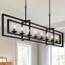 Wellmet Black Gold Modern Chandelier, Rectangle Industrial Pendant Light, 8-Light Farmhouse Rustic Chandelier for Dining Room, Kitchen Island, Living Room, Foyer, Hallway, 57'' L