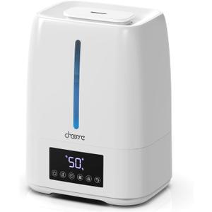 6L Top Fill Ultrasonic Humidifier - Cool and Warm Mist for Bedroom, Baby, Large Rooms & Plants, Smart Humidity Control, Aroma Diffuser, Night Light, 12H Timer, Quiet, White