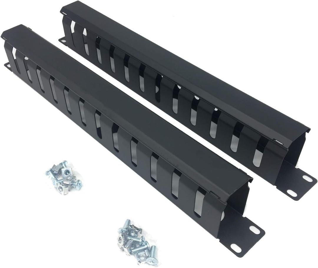 2 Pack- Metal 1U 19 Inch Cable Manager 12 Big Slots Horizontal Rack Mount Wire Organizer Cable Management System with Cover and Mounting Screws for 19" Network Cabinet(1UCM12S2PC)