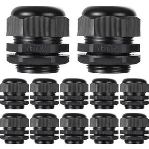 PENGLIN Cable Glands 1-1/4" NPT Nylon Cable Connector, Strain Relief Cord Connector, IP68 Waterproof Adjustable Locknut(1-1/4 Inch (12-Pack)) (Black)