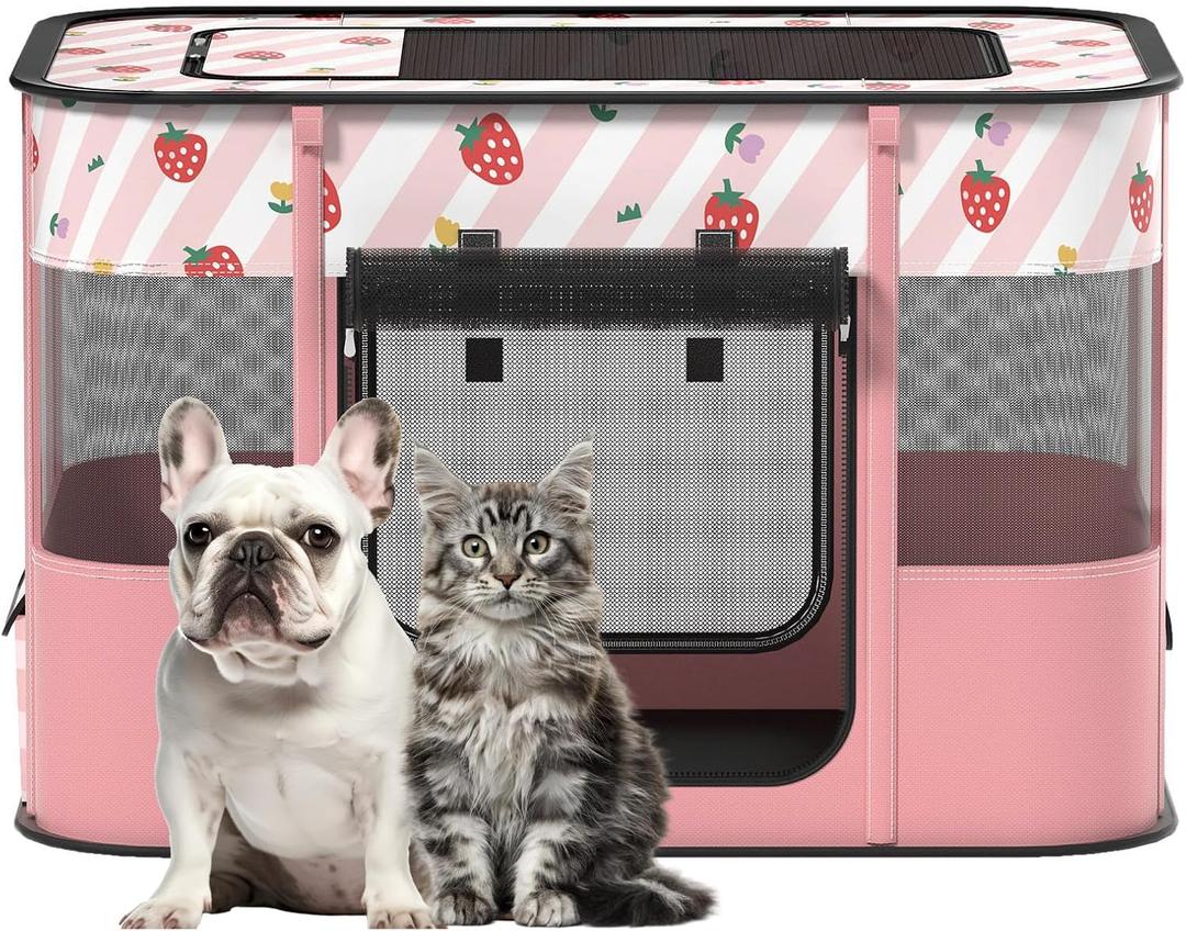 Dog and CAT pop Play Pen, Pets Houses for Dogs and Cats, Indoor&Outdoor Exercise Pen Dog Tent Puppy Playground Large (L, Pink)
