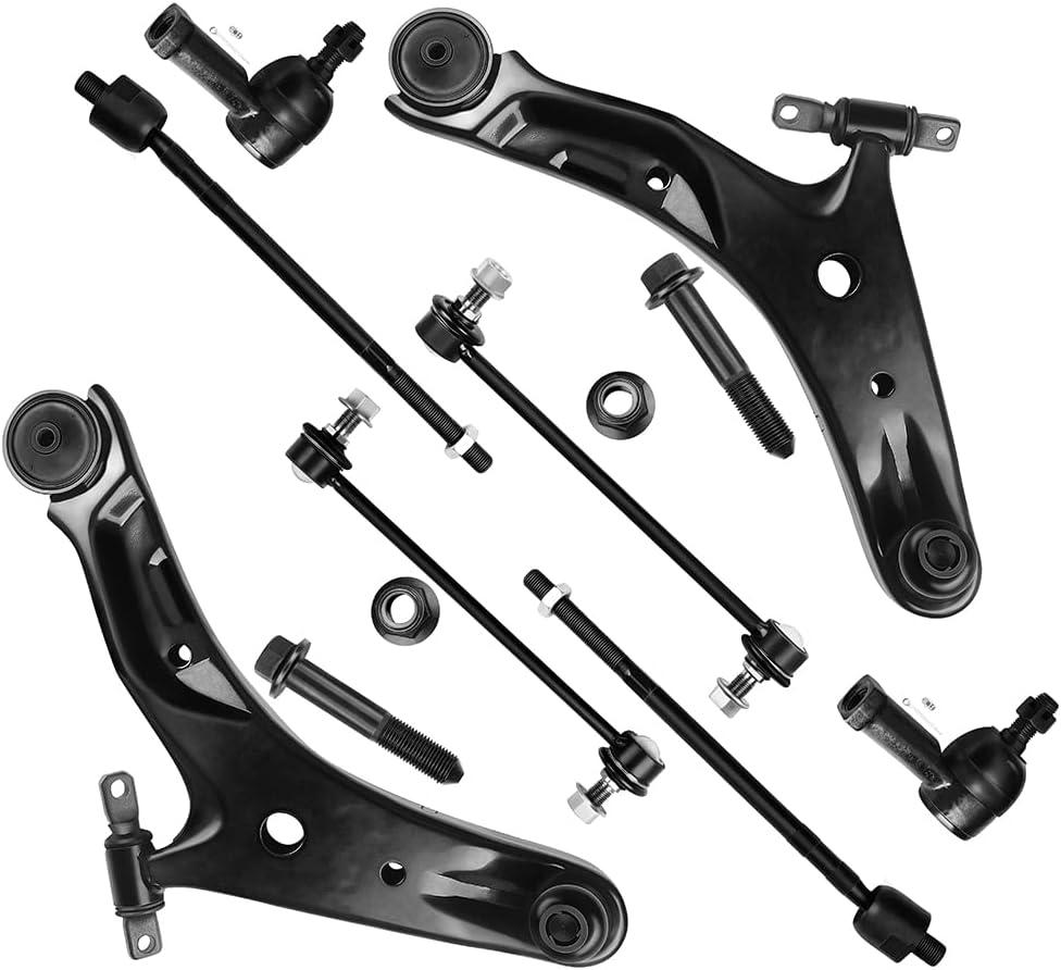 SCITOO 8pcs Front Suspension Kit Lower Control Arm w/Ball Joint Fit for Hyundai for Santa Fe 2001 2002 2003 2004 2005 2006 Inner Outer Tie Rod End Sway Bar Link