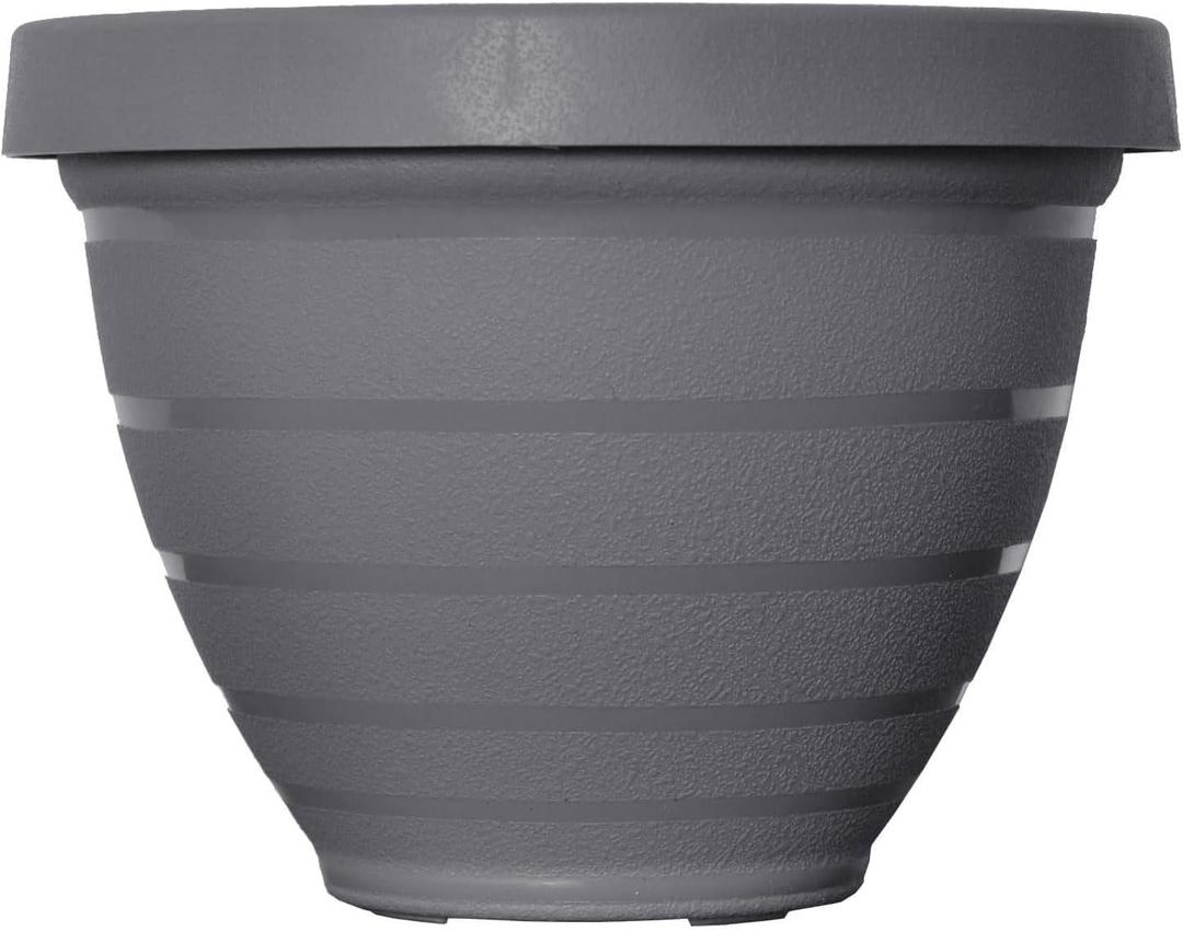 The HC Companies Rings Flower Planter - Self Watering Plant Pots for Herbs & More - Round Lightweight Outdoor & Indoor Planter (10" Gray, Pack of 1)
