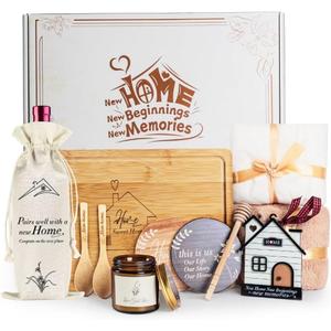 House Warming Gifts New Home, 11 Pcs Housewarming Gift Ideas Basket, Closing Gifts for Home Buyer, Couple, Women, New Apartment Homeowners (White)