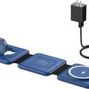 Charging Station for Apple Devices - 3 in 1 Magnetic Foldable Wireless Charger Dock - Travel Charging Pad for MagSafe iPhone 16 15 14 13 12 Pro Max Plus Watch & Airpods (Blue)